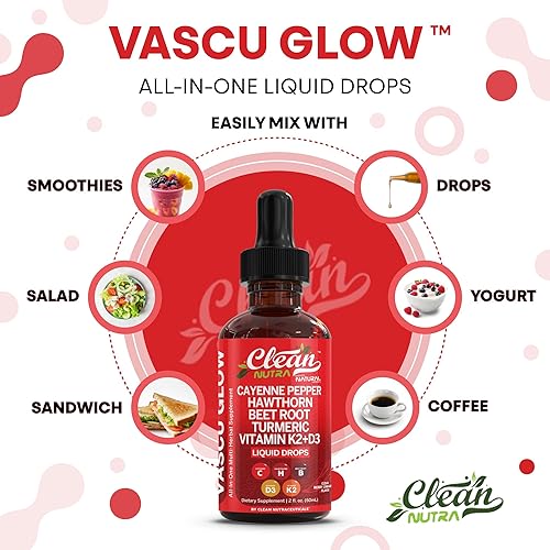 Miniatura 5 de Clean Nutra - Suplemento líquido de gotas de pimienta de cayena + bayas de espino, vitamina D3 K2 polvo de raíz de remolacha, canela de Ceilán,