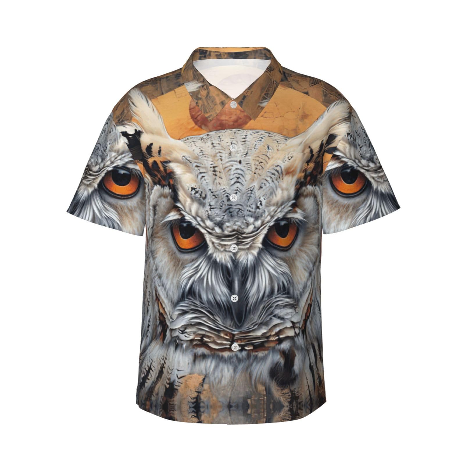Jejea Men's Black Owl Beliefs Print Hawaiian Shirt For Short Sleeve Button Down, Summer Beach Shirts,Casual Cuban Top