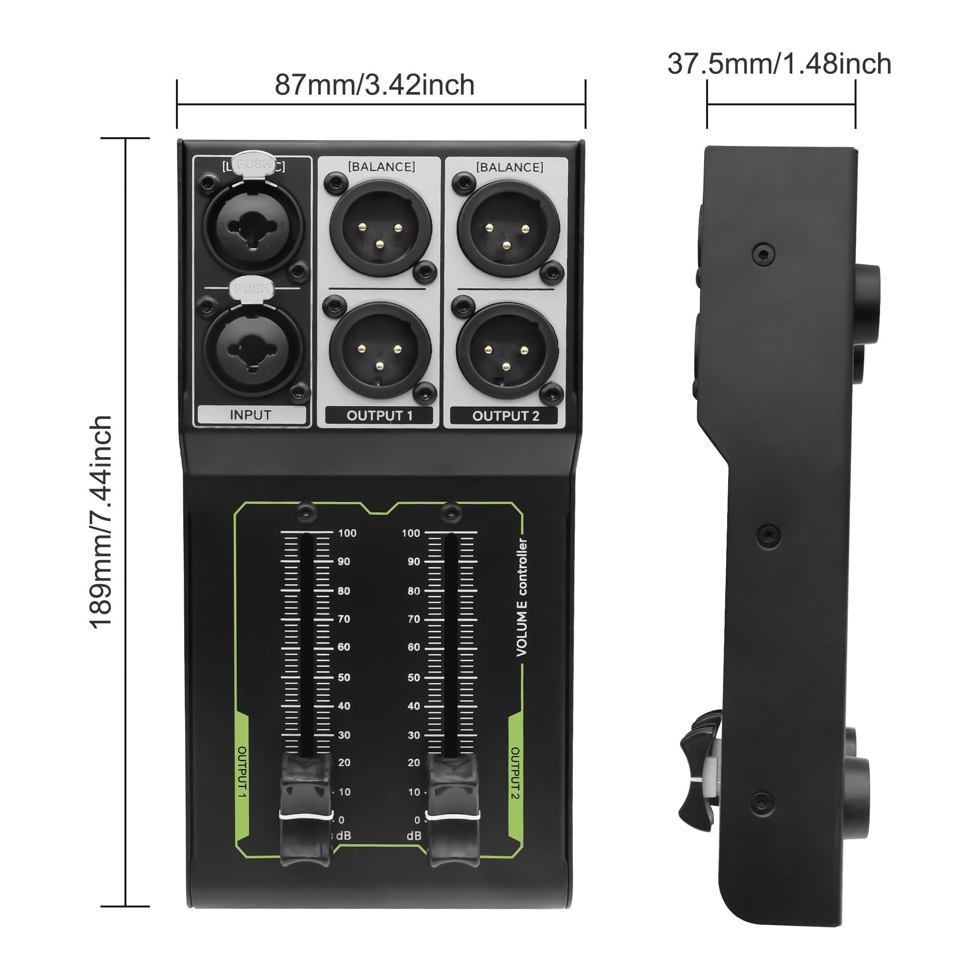 XMSJSIY Controllo del volume del monitor passivo 1 XLR / 1/4 TRS ingresso 2 uscite XLR stereo audio Control Studio Sound Adjuster Nessuna perdita per Studio & Home Audio System