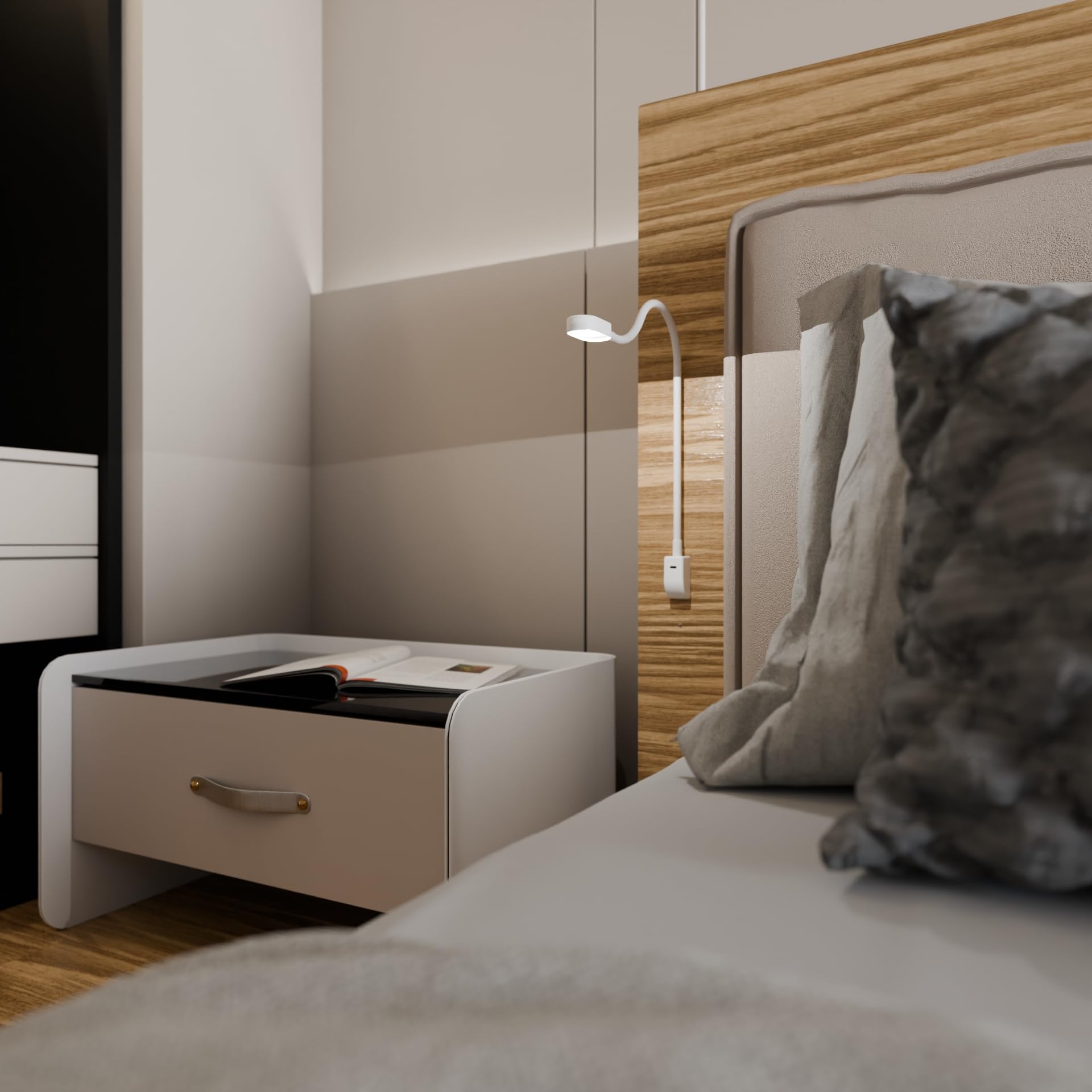 kalb I Ilios LED-Bettleuchte/Leseleuchte mit USB-C, Wand- und Winkelmontage, Flexibler Arm, dimmbar, warmweiß 3000k (1er Set weiß)