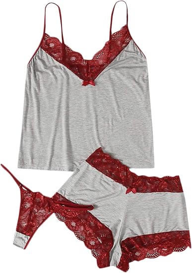 SheIn Conjunto de pijama sexy de 2 piezas con encaje y pantalones cortos  con lencería panty pijama, Burgundy, M : Amazon.com.mx: Ropa, Zapatos y  Accesorios