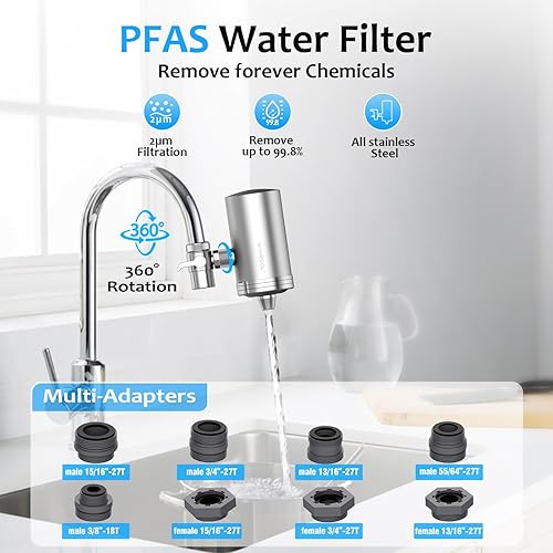 Miniatura 2 de WINGSOL Filtro de agua para grifo de acero inoxidable sistema de filtración de agua para montaje en grifo filtro de agua de grifo reduce metales