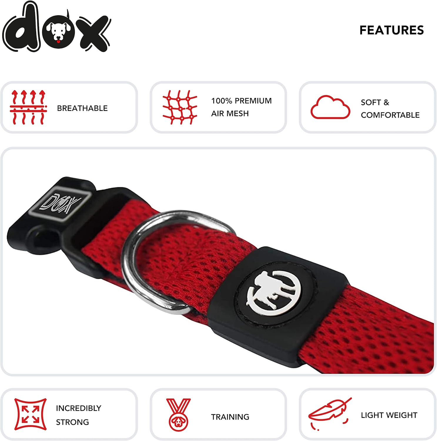 DDOXX Dog Collar Air Mesh, Adjustable, Padded | Many Colors & Sizes | for Small, Medium & Large Dogs | Collars cat Puppy pet Kitten | Red, S : Pet Supplies