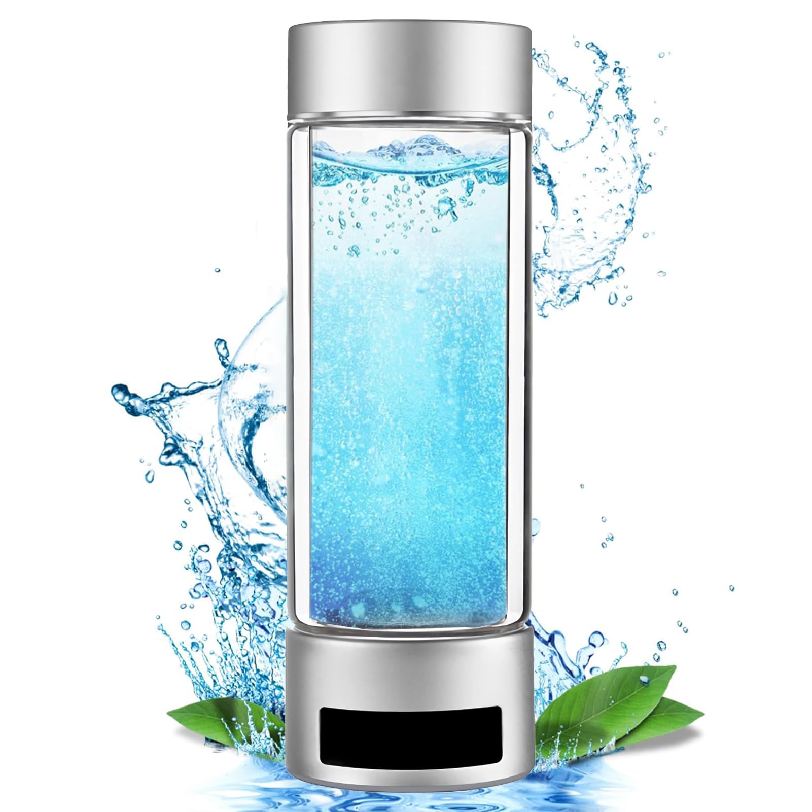 Botella de agua con hidrógeno, máquina ionizadora de agua portátil de carga USB,generador de agua ionizada contenido de hidrógeno ≥6000 ppb(plata,400ML)