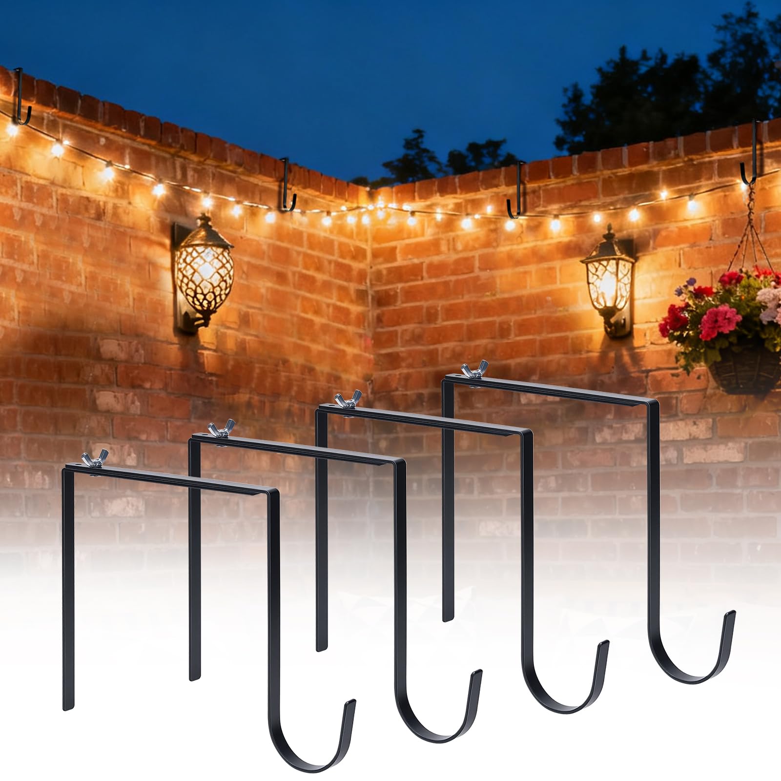 Ganchos de luz ajustables para exteriores, 4 perchas de metal sin taladro para pared de hormigón de 6 a 11 pulgadas, cercas de bloques de cemento, perchas de paredes de ladrillo, perchas de