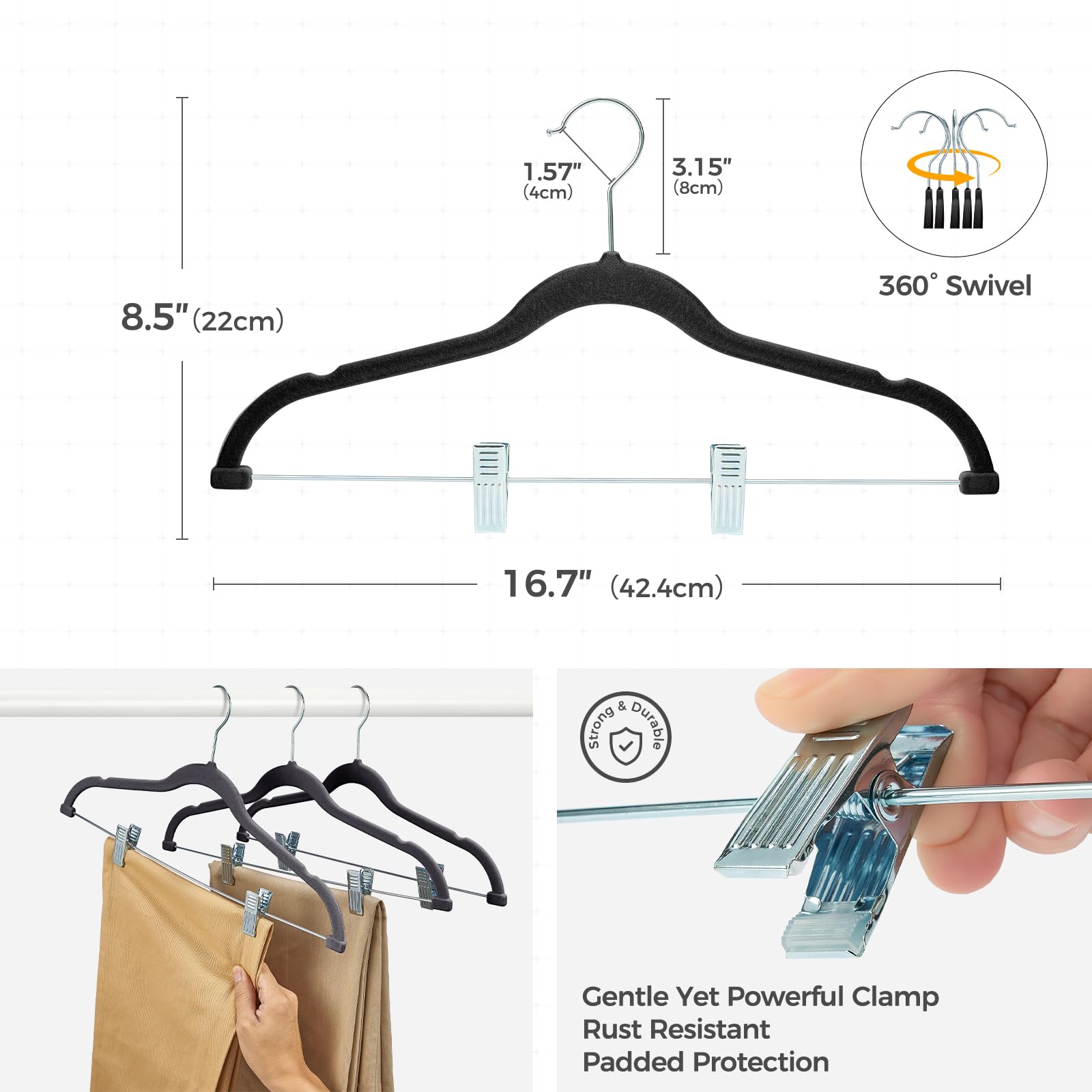 House Day Samt-Kleiderbügel mit verstellbaren Clips, 30 Stück, Rutschfester Anzug-Organizer mit 360°-Haken, robuster Kleiderbügel für Hosen, Röcke, Blusen, Kleider, Outfit-Kleider, für alle