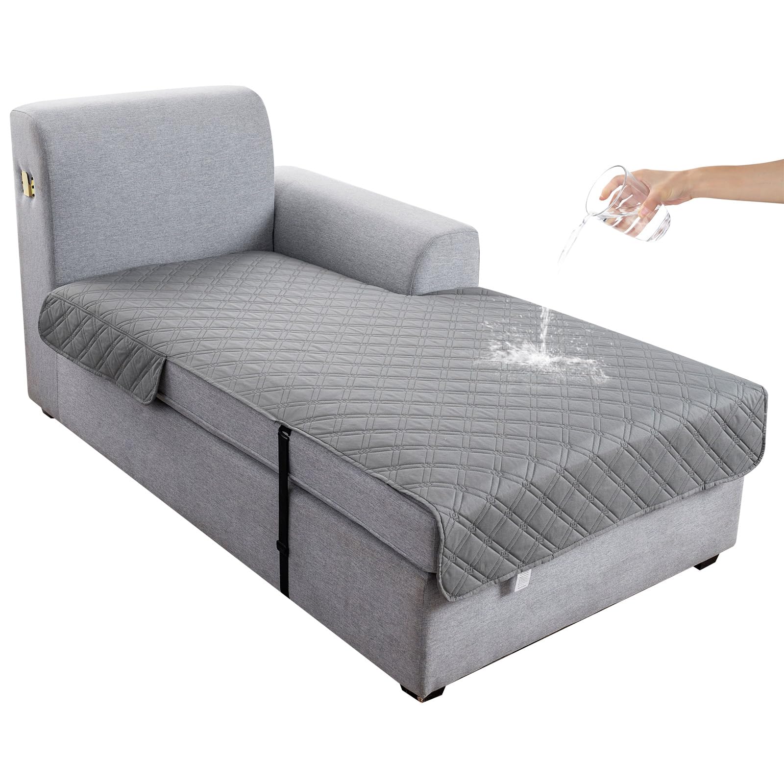Genina L Shape Couch Cover, Sectional Couch Chaise Covers, Waterproof Washable Sofa Covers for Right L Shape Chaise Lounge, Anti-Slip Sofa Slipcovers for Dogs Cats Pet Friendly(Light Grey)