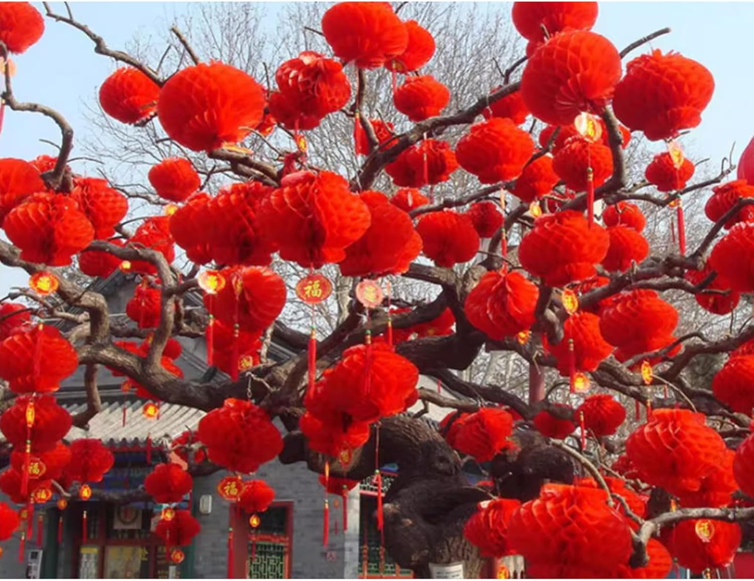 Linterna 60 Pieces Chinese Red Paper Lanterns Waterproof Spring Festival Hanging Lantern for New Year Wedding Restaurant Supermarkets Shopping Malls Decoration Farol