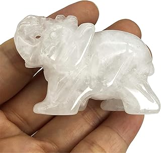 Fekuar Hand Carved Milky Rock Quartz Stone Elephant Statue, Healing Crystal Animal Figurine Carfts Collectible Decor 2 Inches