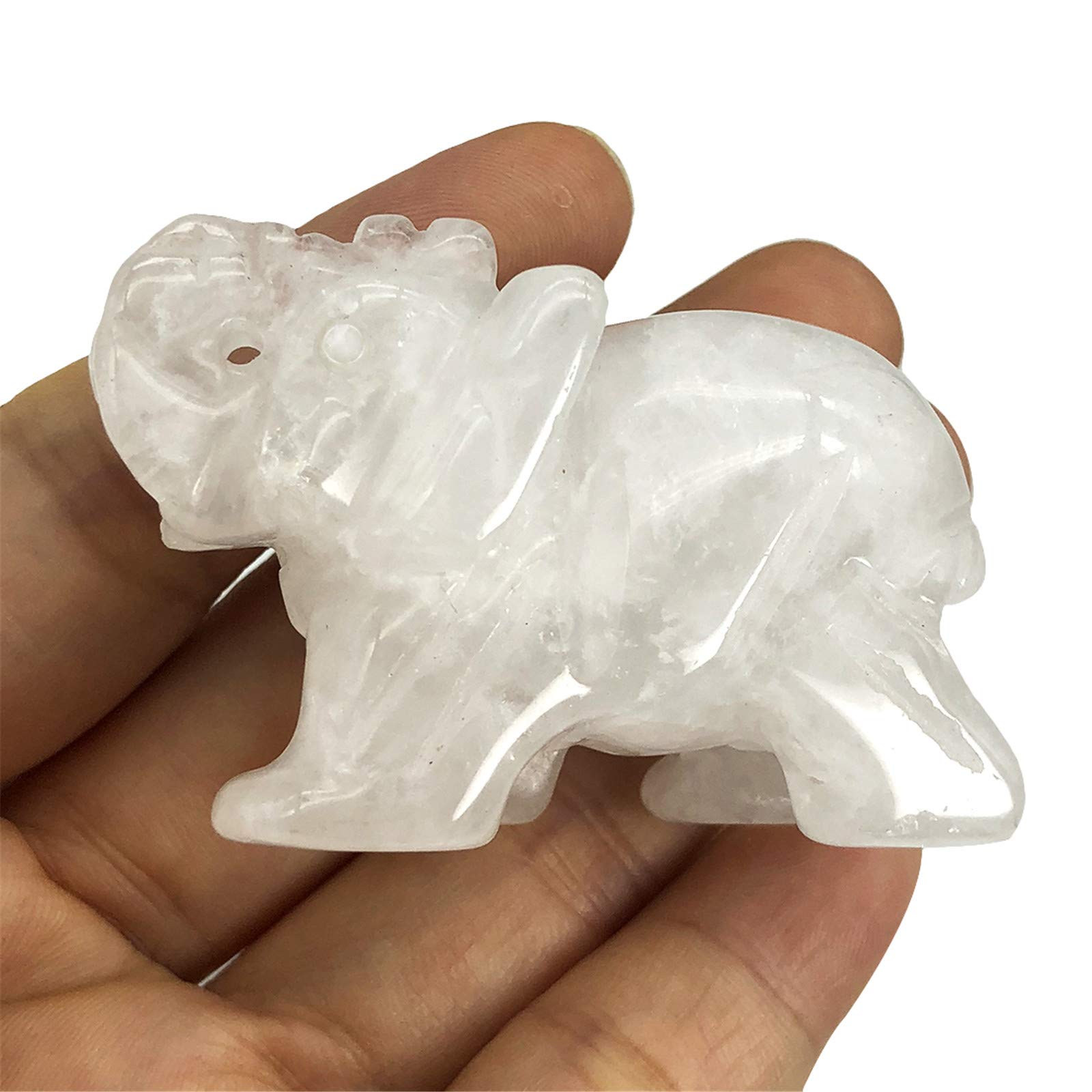 Fekuar Hand Carved Milky Rock Quartz Stone Elephant Statue, Healing Crystal Animal Figurine Carfts Collectible Decor 2 Inches