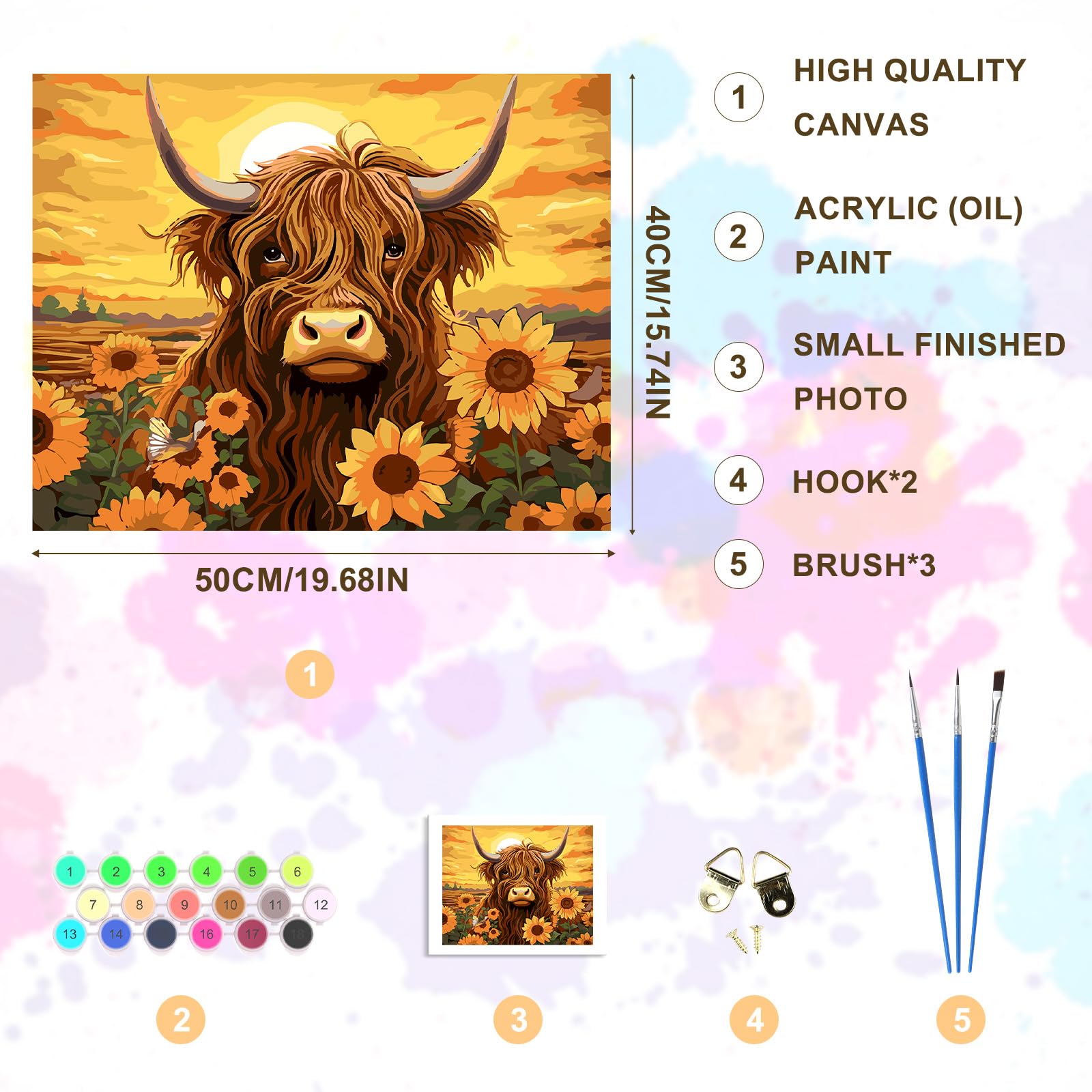 Carte couleur tournesol Kit de peinture acrylique DIY pour adultes, 30 x 45 cm (sans cadre Carte couleur tournesol Kit de peinture acrylique DIY pour adultes, 30 x 45 cm (sans cadre