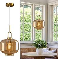 Vista 13 de Light Blue Glass Pendant Lights Kitchen Island Gold Pendant Light Fixtures Adjustable Height Modern Pendant Lighting for Bedroom Dining Room (1-Pack)