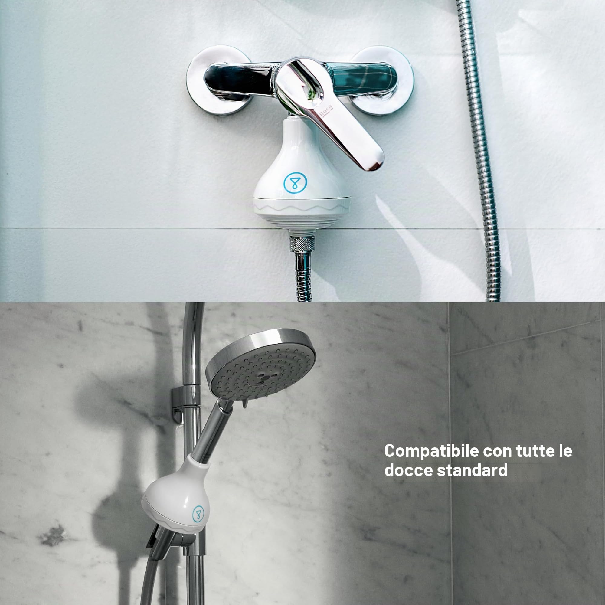 Tappwater ShowerPro - Filtro doccia. Filtro acqua con tecnologia KDF, filtra il calcare, cloro e metalli pesanti. Filtro anticalcare per una pelle morbida e un pelo forte e lucente (Bianco)