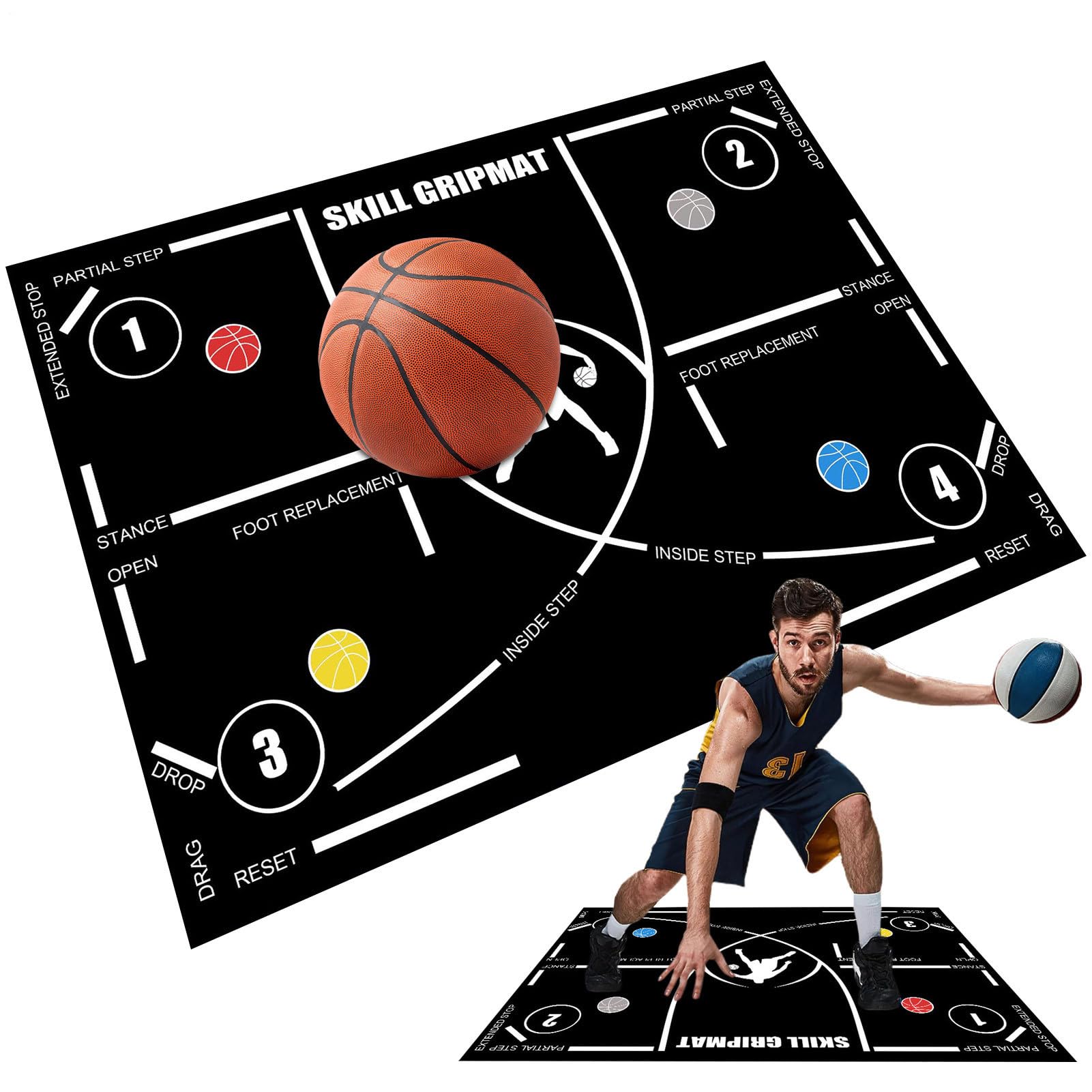 Basketball Footstep Mat Training, Non-Slip Silent Practice Mat for Speed Agility and Coordination, Indoor Trainer Equipment for Regular Drills Strength Training for Athletes 120x86cm