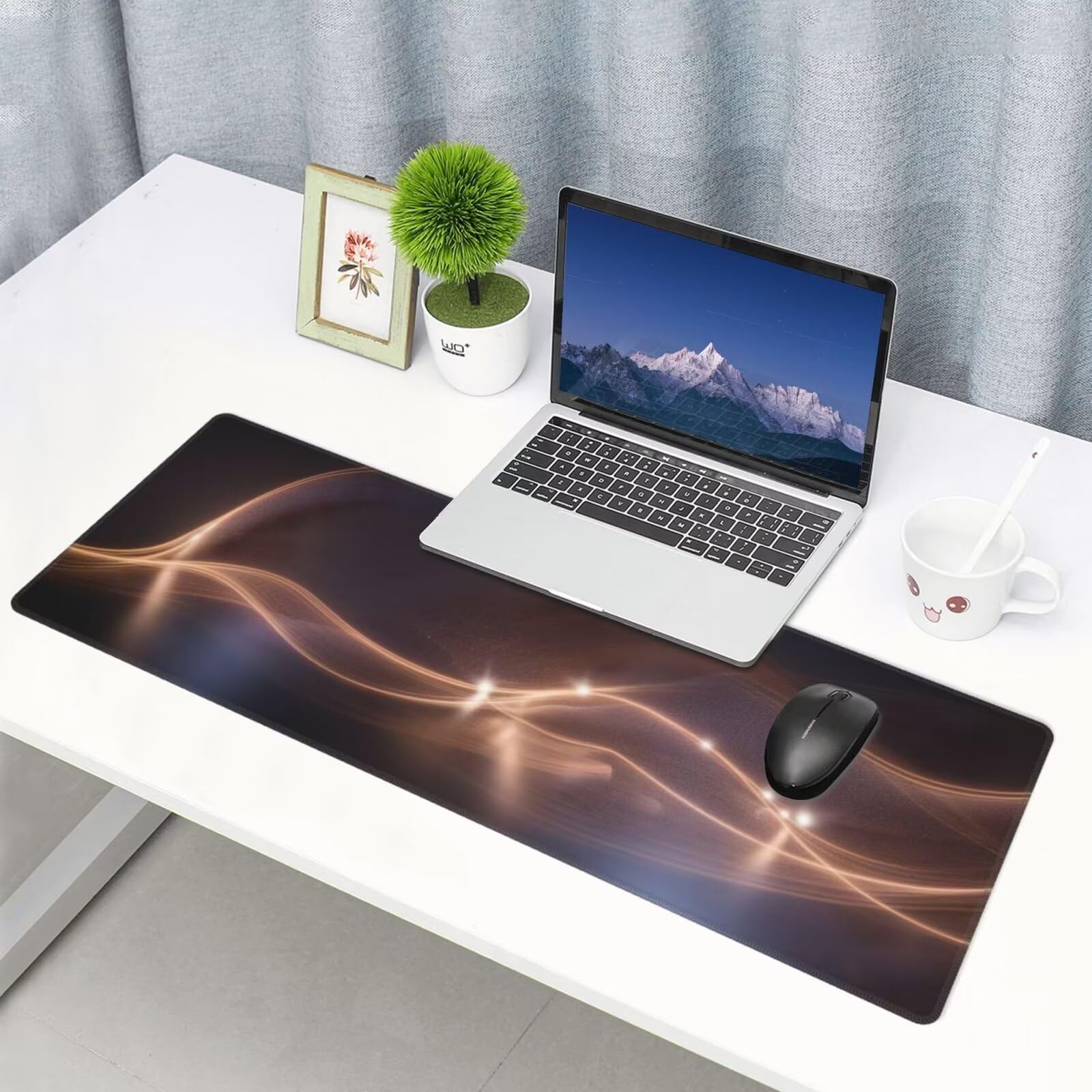 Tappetino Mouse, Tappetino Mouse Gaming Grande XXL 1500x800x3mm Tappetino Scrivania Mouse Pad, Base in Gomma Antiscivolo, Bordi Cuciti,Lavabile, Mousepad per Ufficio e Gaming (luce) R-204