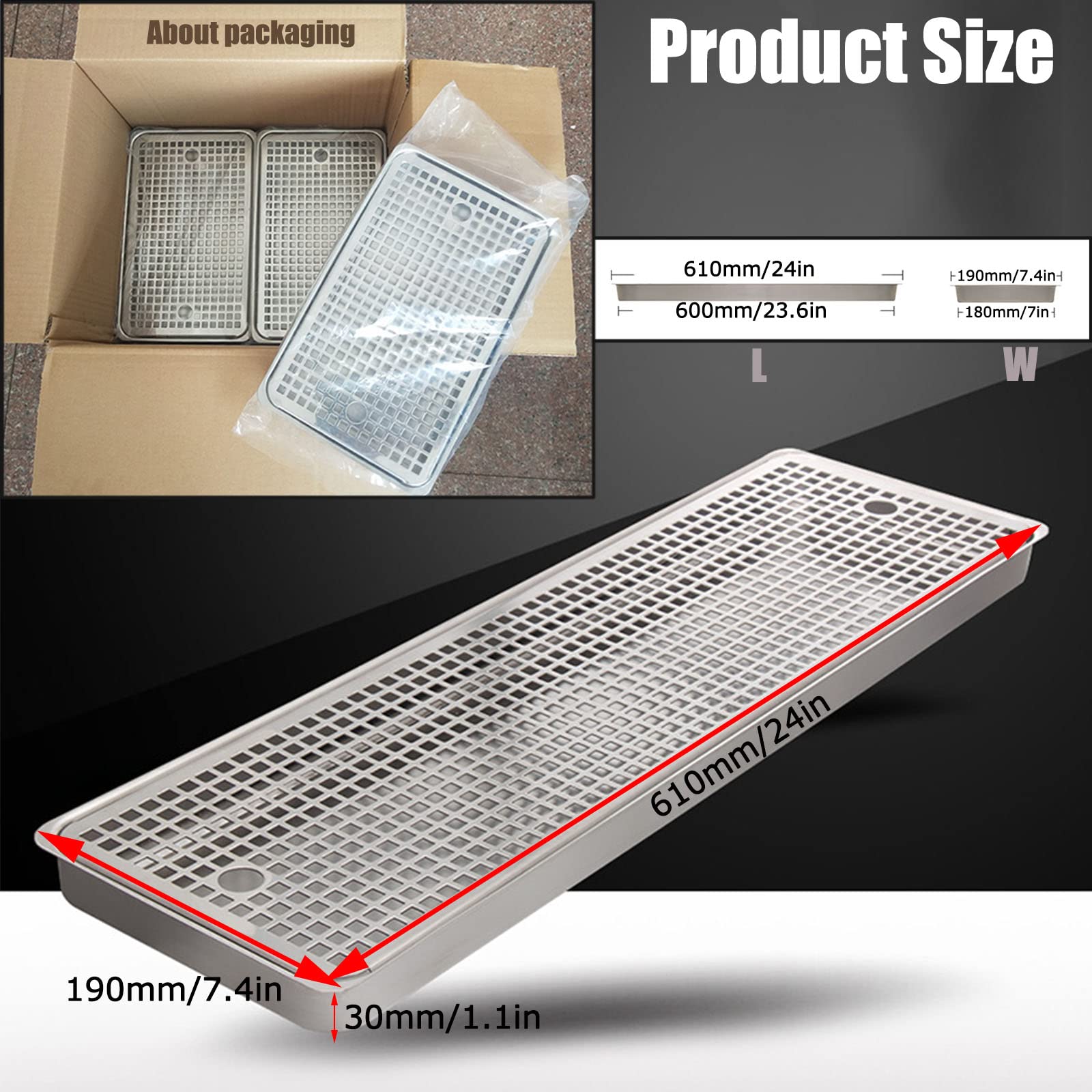 Vassoio Antigoccia per Birra in Acciaio Inossidabile,Vassoio Raccogligocce in Acciaio Inox per Bar,Pub,Bancone E Spillatore,Staccabile,60cm