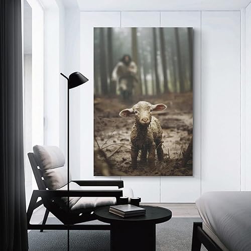 Miniatura 3 de Impresionante estética artística de Jesús y cordero sin palabras, impresiones más pequeñas, impresiones en lienzo de fe, arte en lienzo de Jesús,