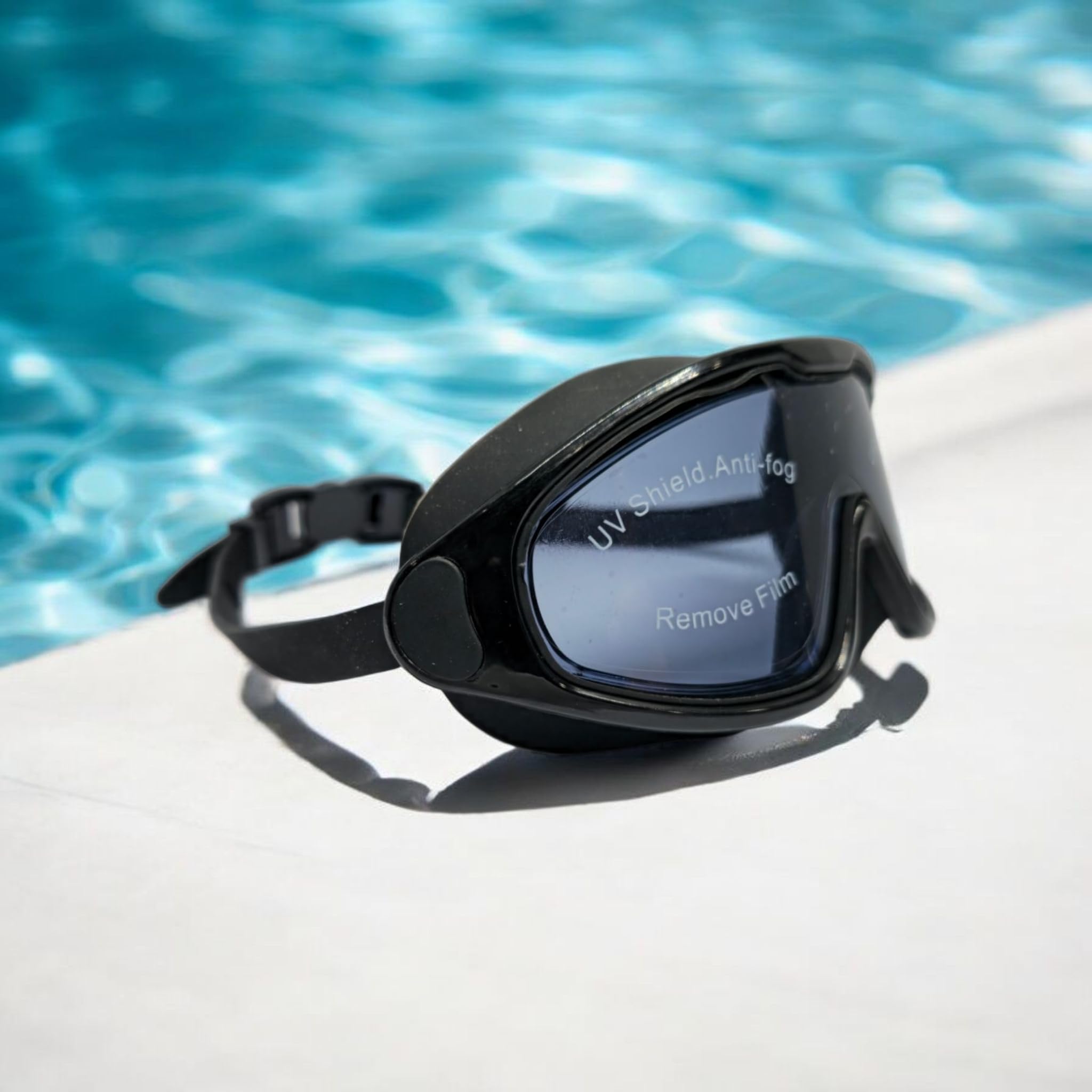 Protoner Kids Swimming Goggles with Wide Lens, Adjustable Straps,(Black)