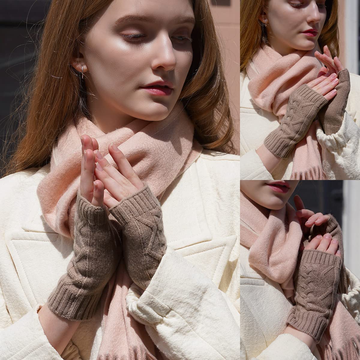 Guantes Sin Dedos de Puro Cachemir para Mujeres Hombres, Guantes Invierno de Medio Dedos para Muñeca Calentadores de Manos, Suave Cálido Manopla de Sin Dedos para Regalo Parejas Purple