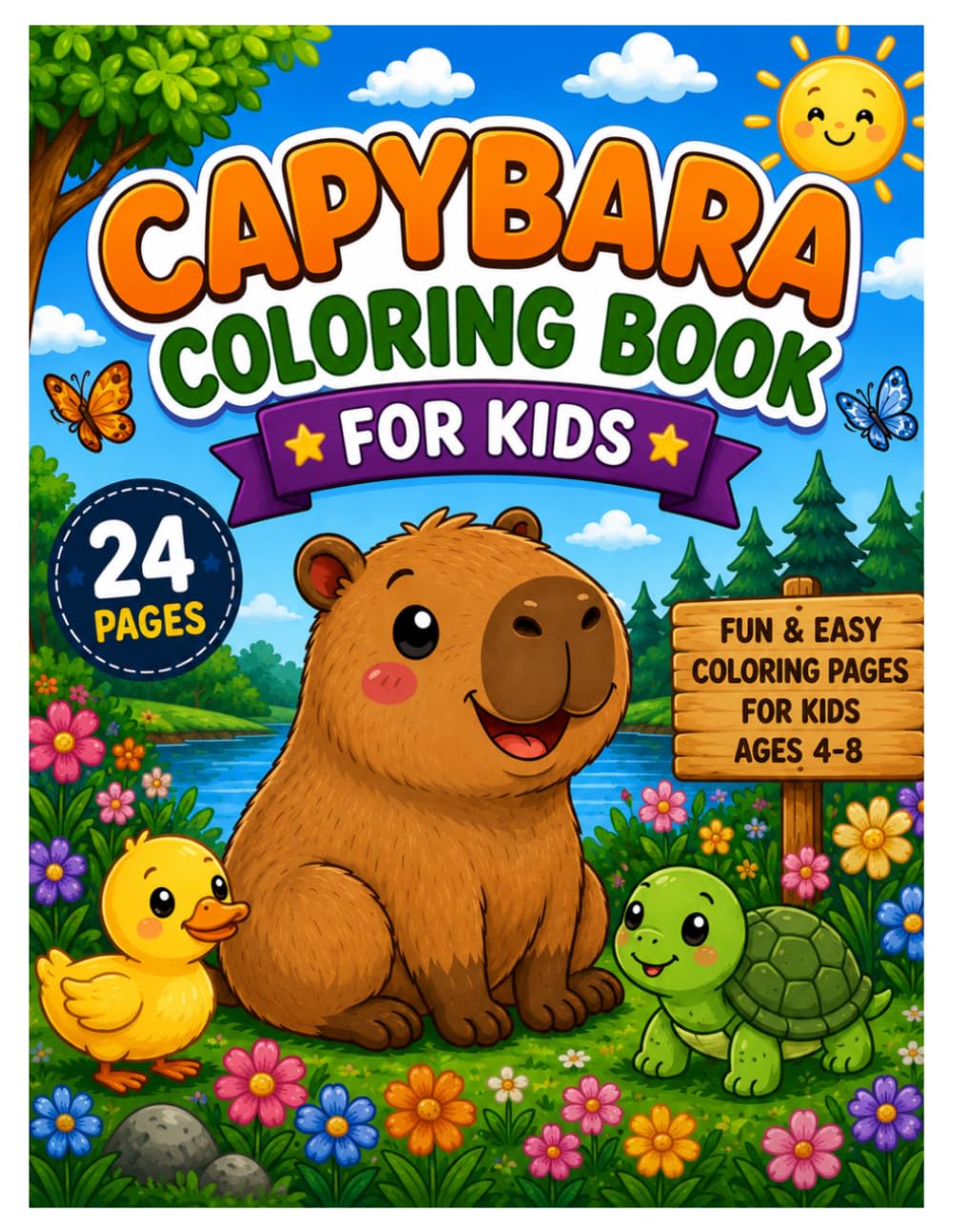 CAPYBARA COLORING BOOK: Fun & Easy Coloring Pages for Kids Ages 4–8