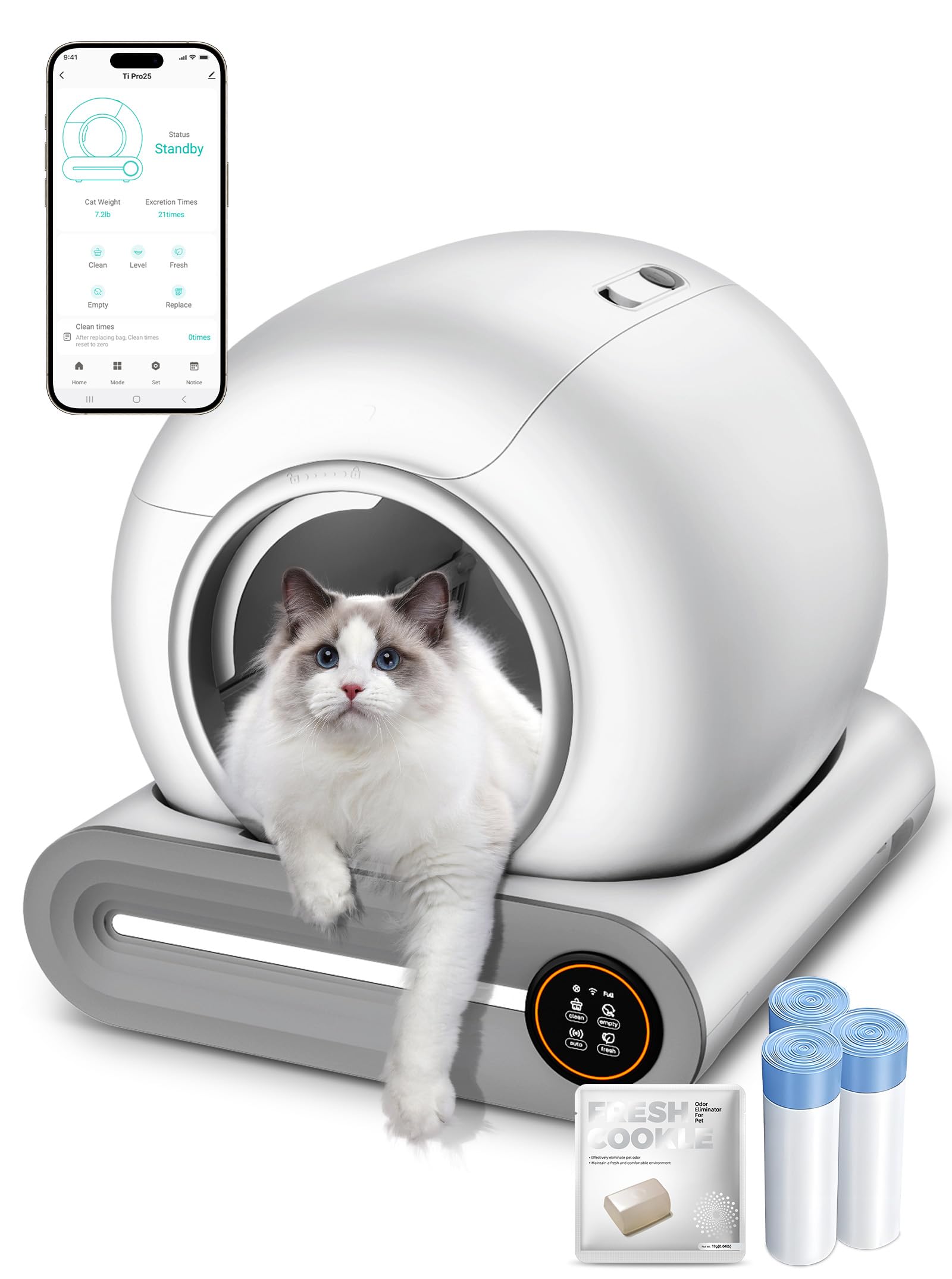 Automatic Litter Box, (2026) Multi-Function Upgrade Robot Self Cleaning Litter Box for Multiple Cats, 65L+9L Extra Large, APP Control, Deodorization, 3 Rolls Litter Bag Liners, 1 Odor Eliminator