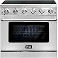36" Electric Range Oven with 6 Heating Elements Cooktop, 6 Functions Convection Electric Oven, 6 Cu.Ft Capacity, Stainless Steel, Clock, Smooth Glass Top