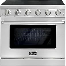 36" Electric Range Oven with 6 Heating Elements Cooktop, 6 Functions Convection Electric Oven, 6 Cu.Ft Capacity, Stainless Steel, Clock, Smooth Glass Top