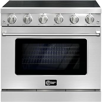 36" Electric Range Oven with 6 Heating Elements Cooktop, 6 Functions Convection Electric Oven, 6 Cu.Ft Capacity, Stainless Steel, Clock, Smooth Glass Top