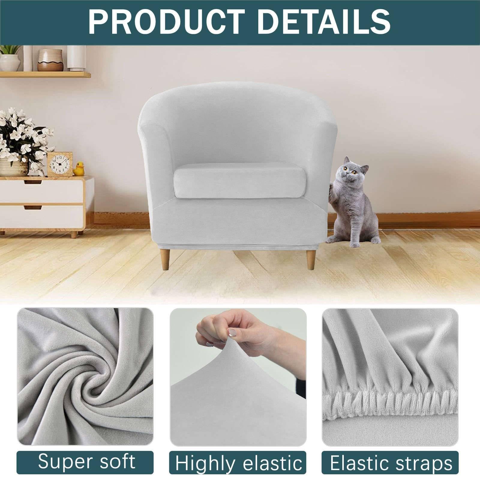 Fodera for poltrona convertibile Chesterfield da 2 pezzi, club in velluto con fodera cuscino antiscivolo fodera for divano(Gris Clair)