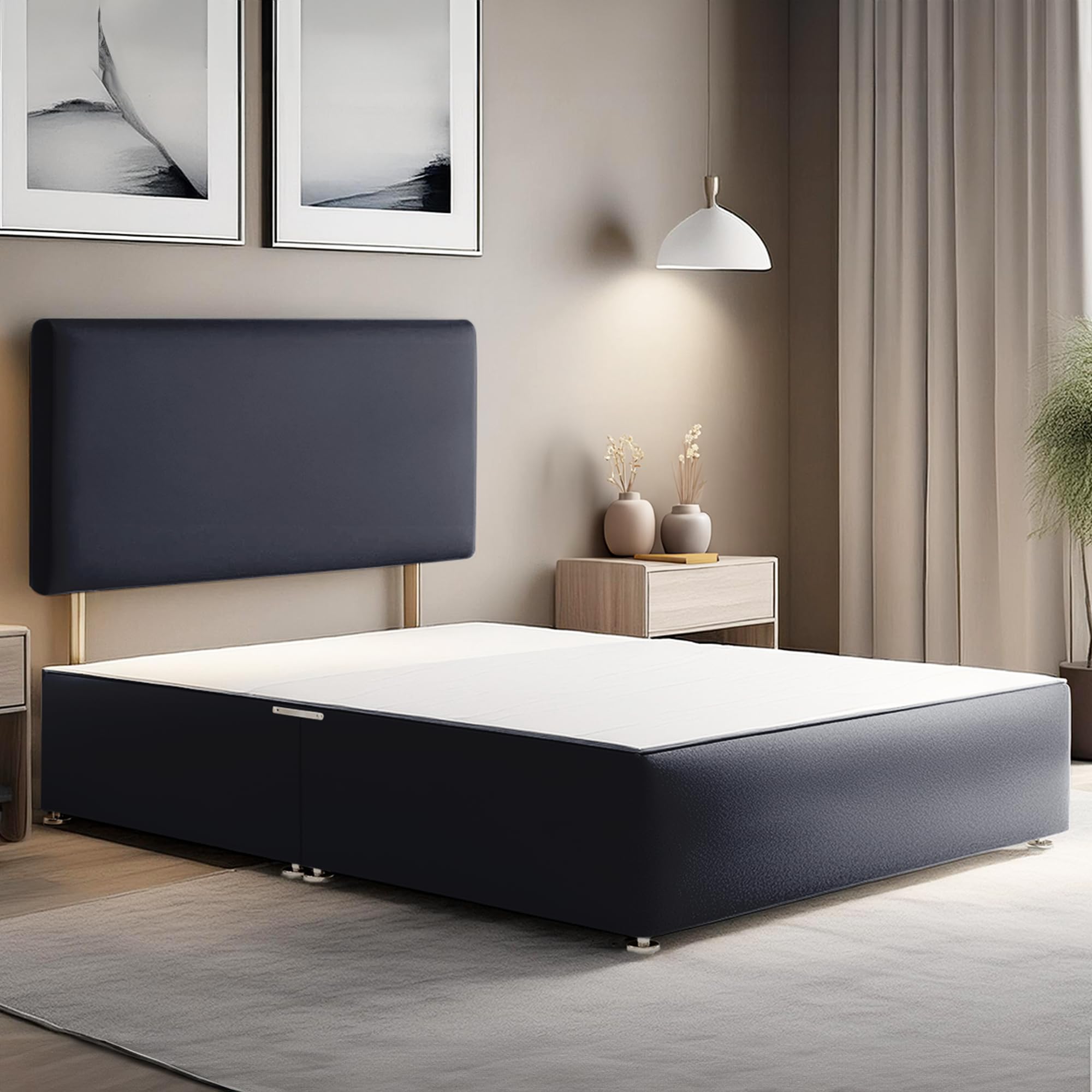 ComfoRest - Elegant 3FT Divan Bed with Plain Headboard, NO DRAWER | Comfortable Single Frame with Strong Base | Versatile Design for Modern Spaces (Black Plush) — image 1