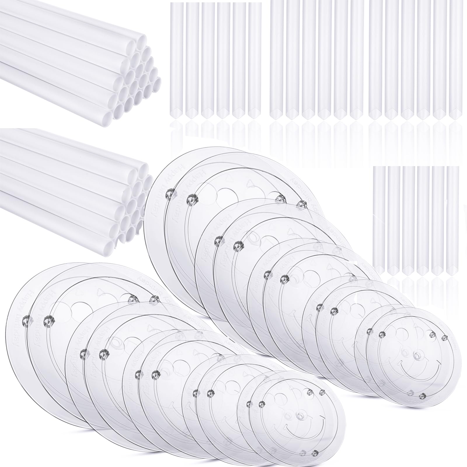 GBACHOOSE 70Pcs Cake Dowel Rods with 10 Pcs Cake Separator Plates for 4, 6, 8, 10, 12 Inch, Plastic Cake Sticks Support Rods