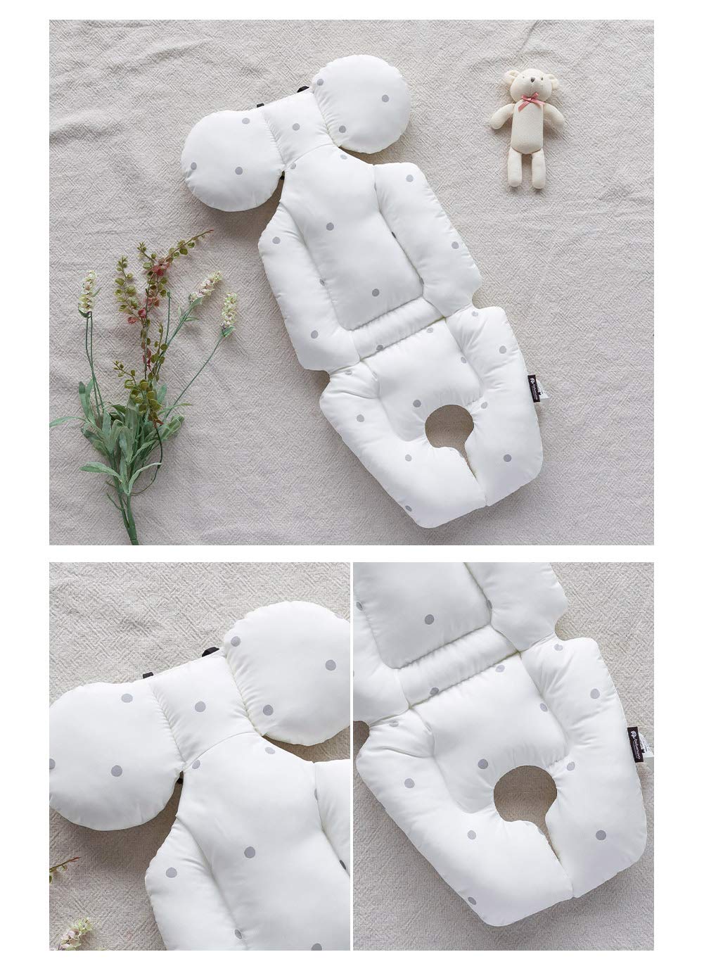 Baby Double Liner Reversible Stroller Car Seat Cushion Pad - Double Sides Breathable Modal & 3D Air Mesh Inserts Modern Dot White