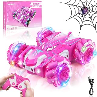 Dolanus Girls Toys Spider Remote Control Car, Age 3+, Kids Gift, Pink | RGB Wheel Lights, Dual Sided Stunts, 360° Spins, Sideways Drifts, USB Charging, 2.4GHz Control, for 3 4 5 6 7 8 12 Year Old