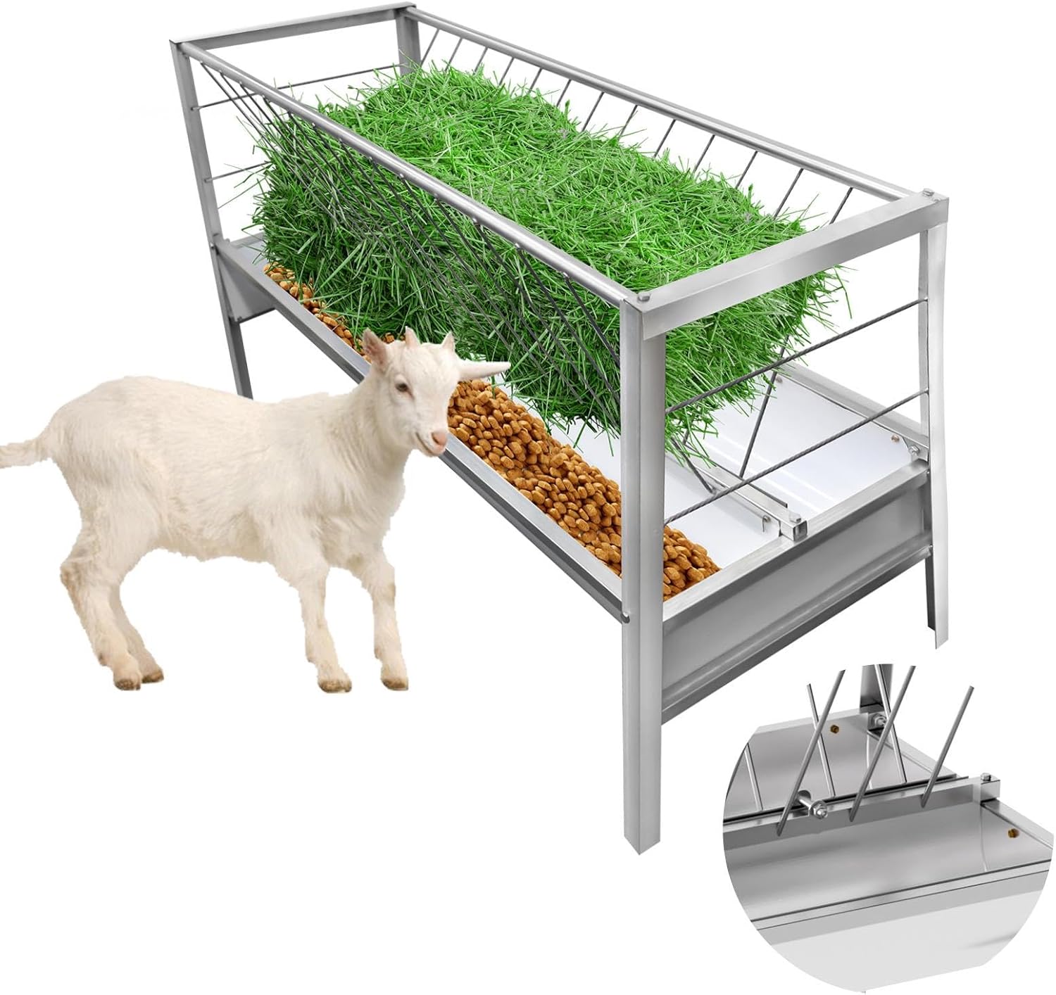 Pasture Hay Feeder 96 Gallon, Heavy Duty 2-in-1 Pasture Feeder, 5" Long Goat Hay Feeder with All Steel Frame, Easy to Assemble and Carry for Sheep, Calf, Cow and Horse (Galvanizing)