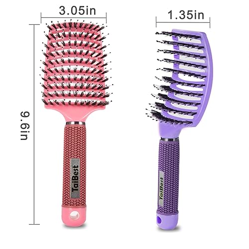 Miniatura 4 de TaiBest Juego de cepillos para cabello con cerdas de jabalí, cepillo desenredante para cabello fino, grueso y rizado, cepillo de cabello curvado y