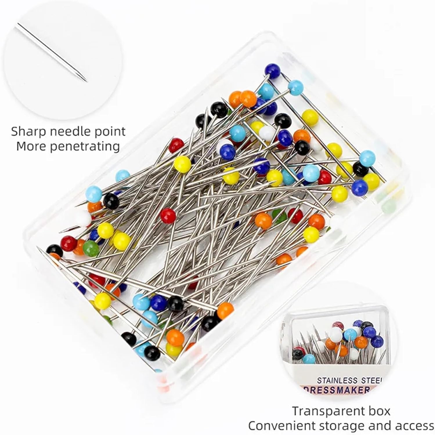 Sewing Pins 1000Pcs Colorful Round Pearl Head Needles Stitch Straight Push Sewing Pins 32mm for Dressmaker