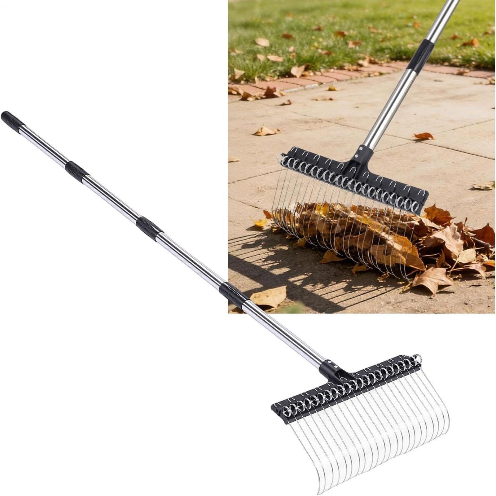 Gartenrechen - Ausziehbarem Rasenharke | Rasenrechen Verstellbar Premium Laubbesen Mehrzweck Metallrechen | Breiter Stahldrahtrechen Laub, Mulch, Rasen Und Hof, Ergonomisch Gestaltet