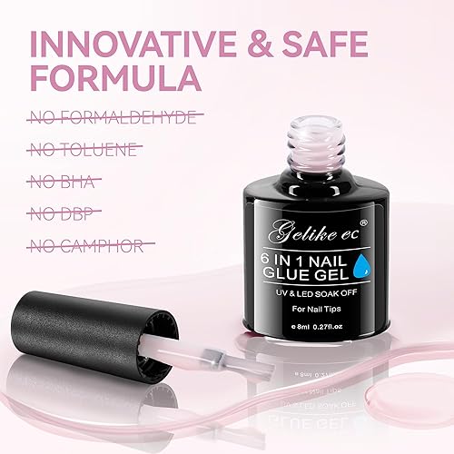 Miniatura 8 de Gelike EC Pegamento de uñas de gel con luz UV esmalte de uñas de gel adhesivo rosa 6 en 1, pegamento fuerte para uñas a presión, puntas acrílicas,