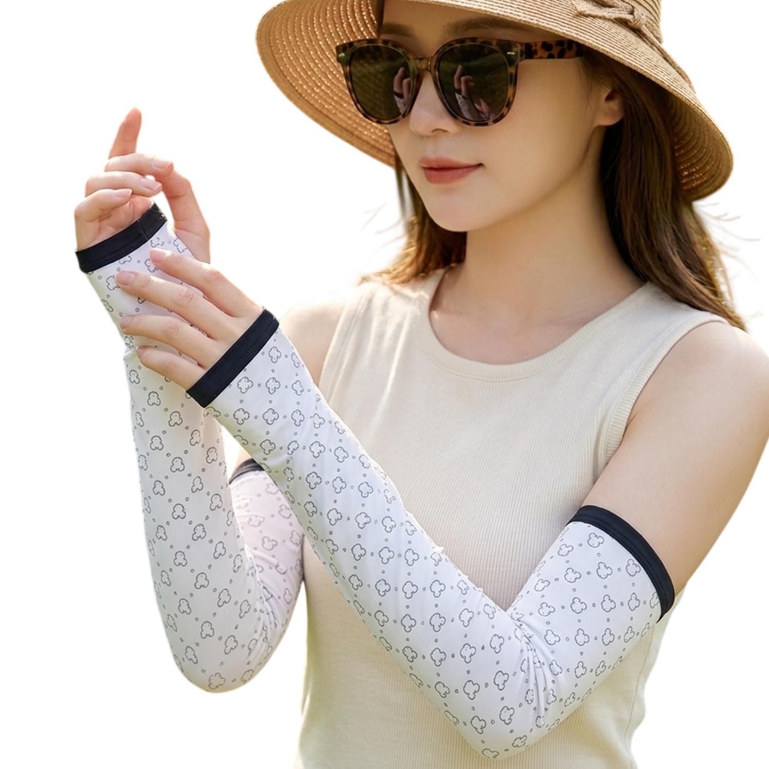 MOMISY UV Sun Protection Arm Sleeves with Thumb Hole Sun Protection Hand Cover for Running and Cycling for Women, Loose-Fit Cooling Cover, 1 Pair-image-16