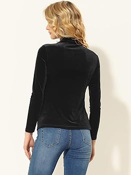 Allegra K Women's Turtleneck Velvet Top Long Sleeve Work