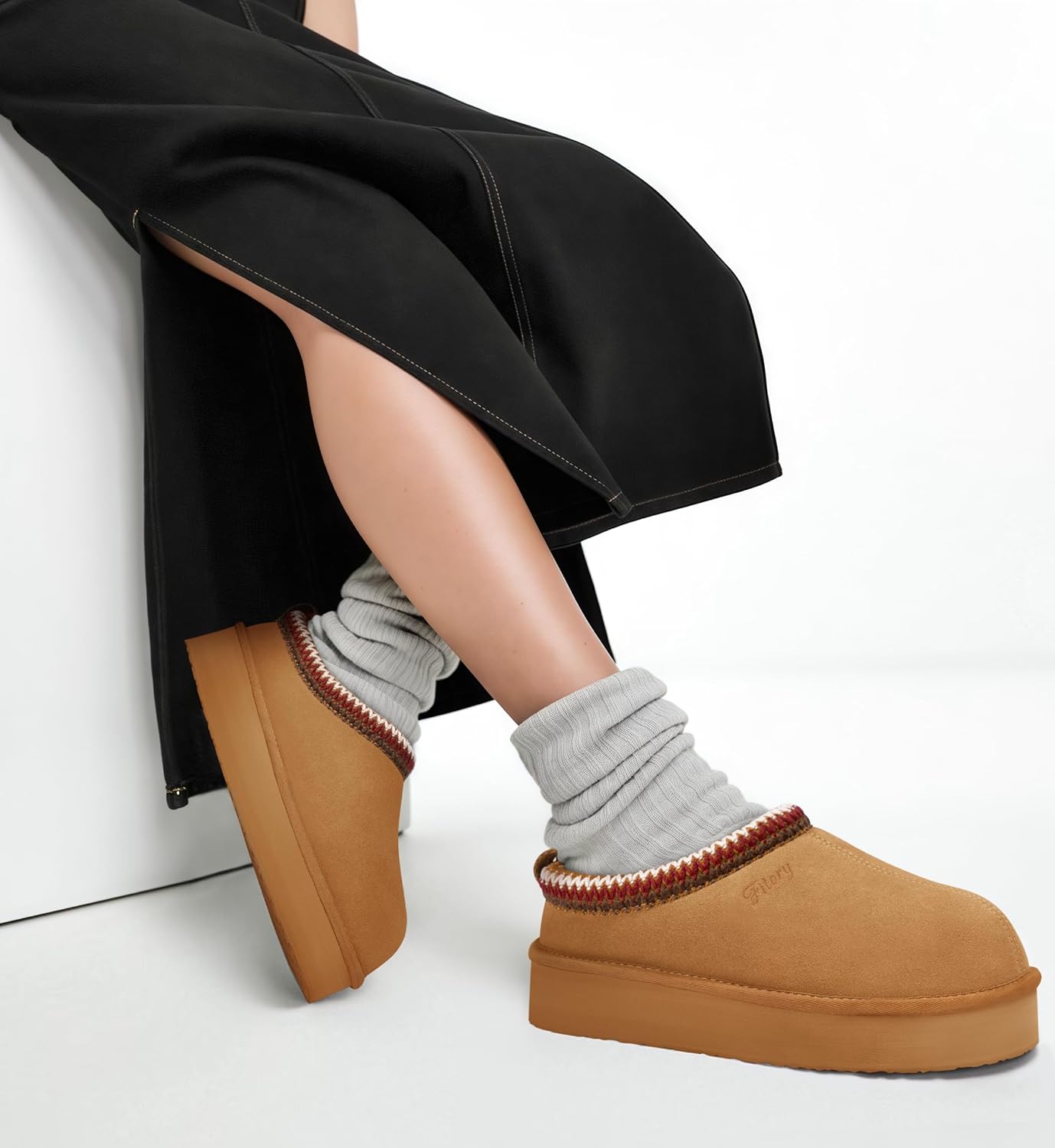 FITORY Women's Suede Slipper | Flat Short Mini Boots with Fur Fleece | Winter Casual Comfort Shoes - Image 2