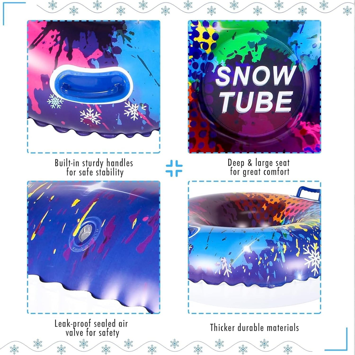 Tubo de Nieve Inflable Resistente 90 cm PVC Reforzado Prueba de Heladas Asas Integradas Trineo Invierno Aire Libre