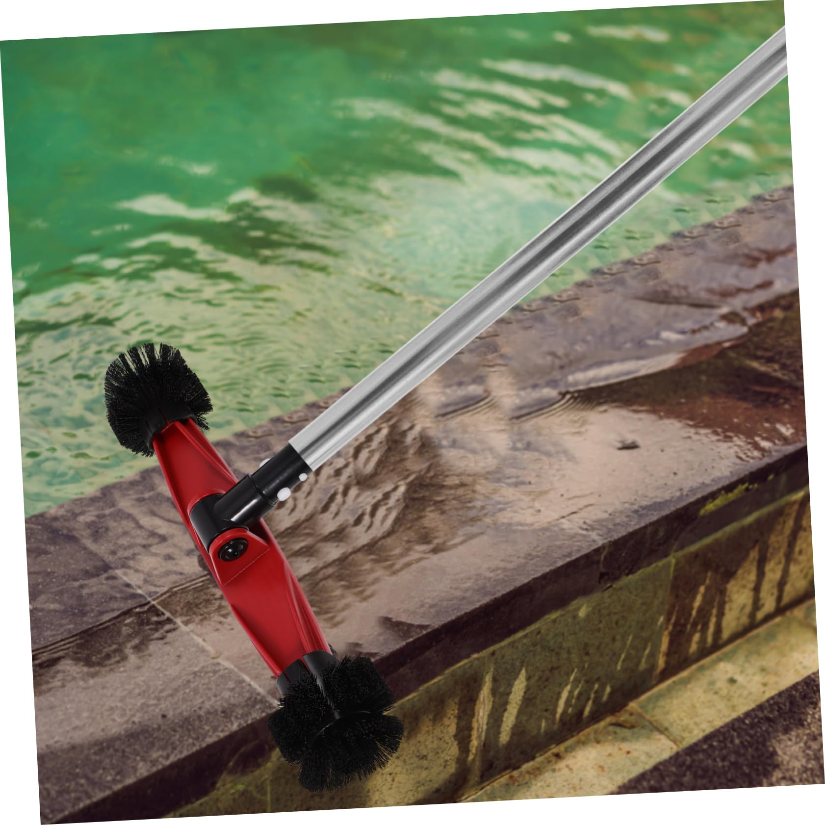 Brosse de Nettoyage pour Piscine avec Manche à Brosse Rotative pour Carrelage et Angles Nettoyage des Algues et Salissures