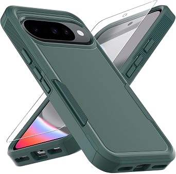 for Pixel 10 Case, [Military Grade Drop Tested] with HD Screen Protector, Dual Layer Protective Heavy Duty Cell Phone Cover Non-Slip Shockproof Rugged Case for Google Pixel 10 Dark Green
