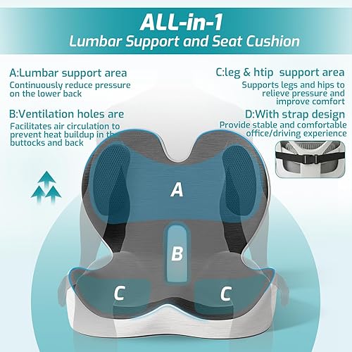 Miniatura 3 de Cojín de asiento de espuma viscoelástica, cojín para silla de oficina con soporte lumbar, cojines ergonómicos en forma de L con correa, ciática