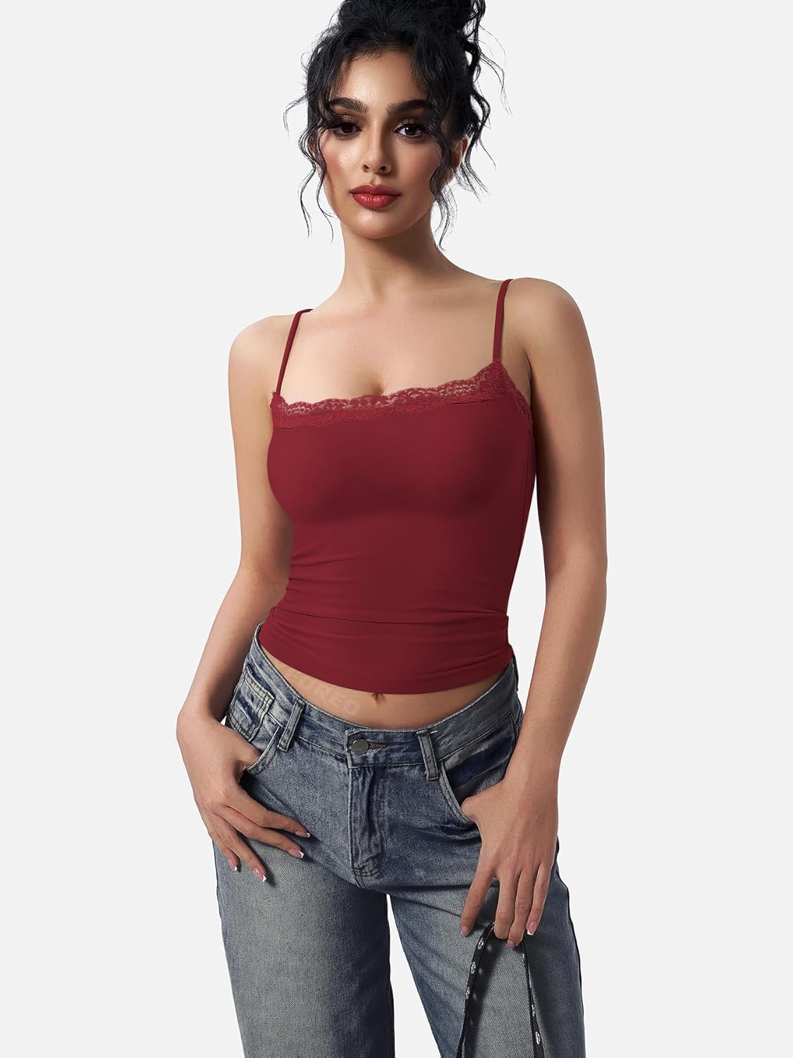 YEOREO Women Lace Cami Y2K Square Neck Double Lined Sexy Strap Tank Top Sleeveless Going Out Party Club Basic Shirt - Image 3