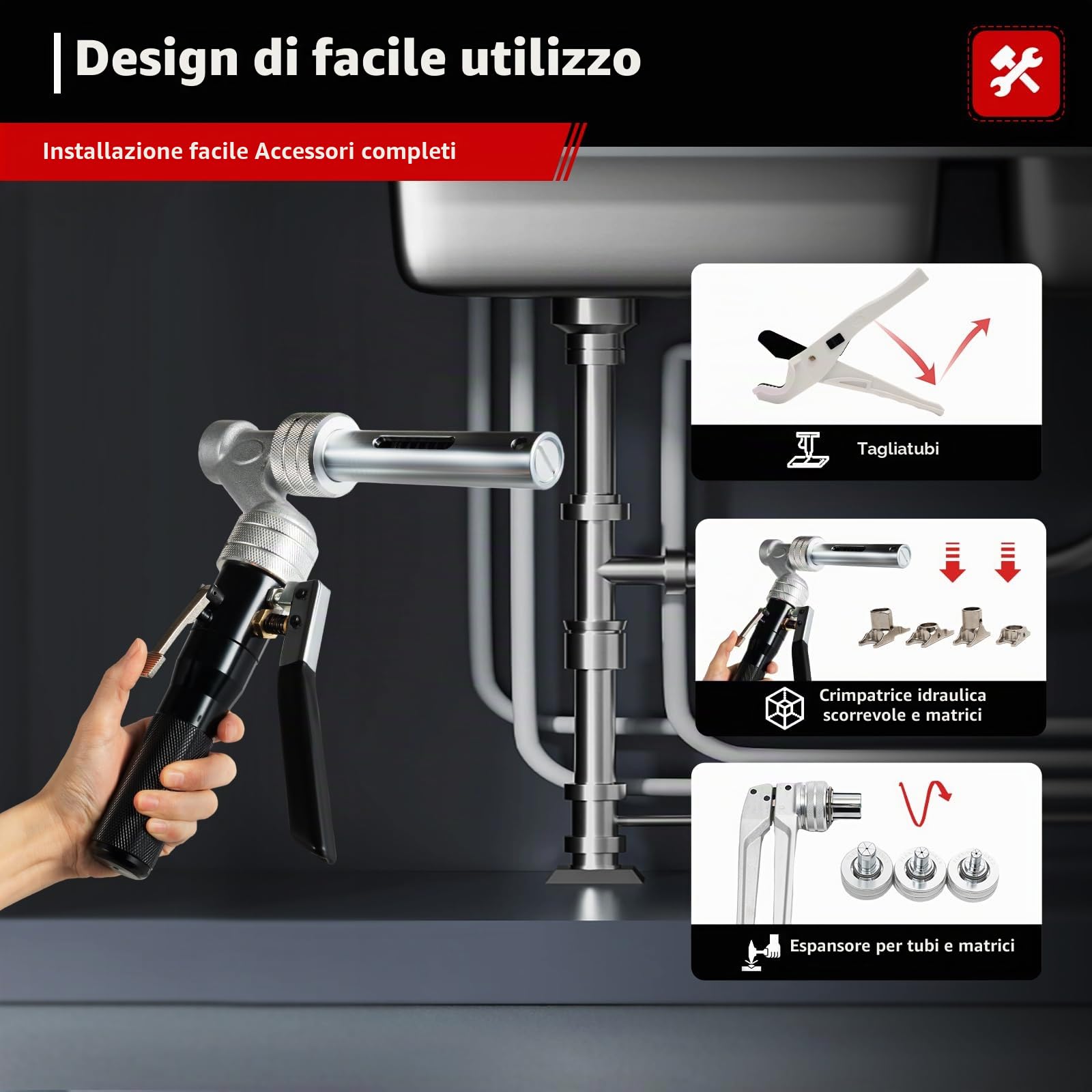 Pinza crimpatrice per tubo idraulico, 16 – 32 mm, per Rehau HIS 311