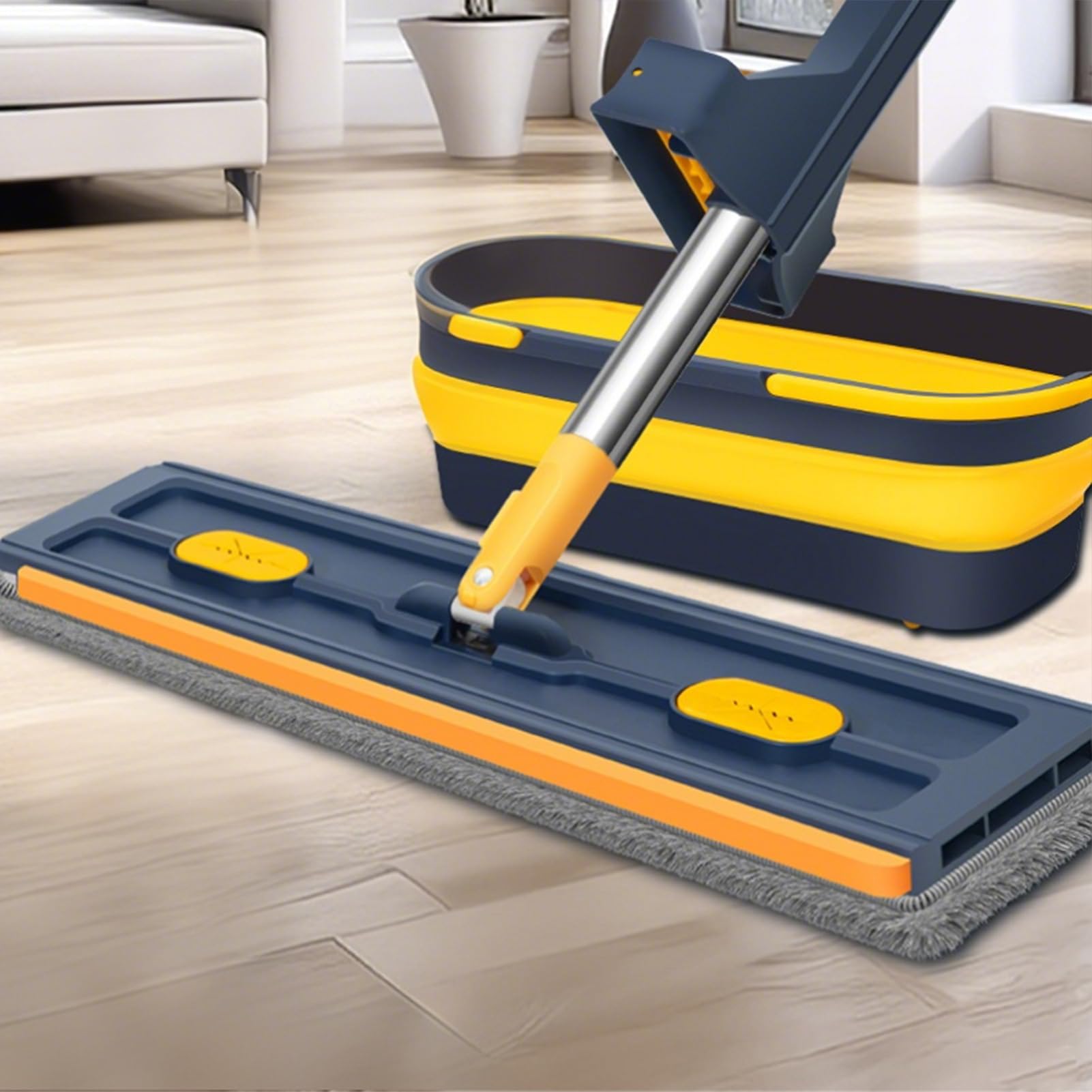 Mopa Plana de Microfibra Mango Largo Giratorio 360° para Seco y Húmedo | Herramienta de Limpieza de Suelos Mopa Atrapapolvo de Microfibra con Mango Largo para Cocina, Baño, Hogar, Suelos y