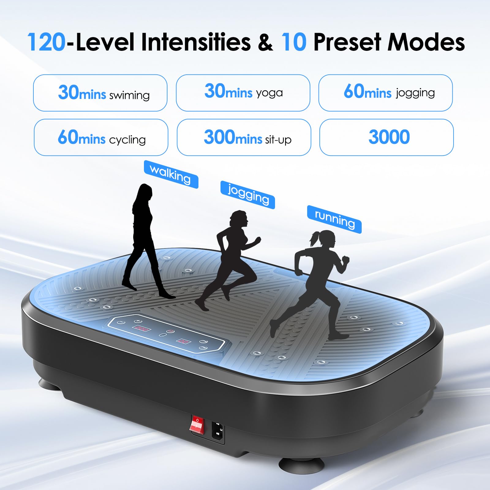 Piastra Vibrante, 120 Livelli di Intensità e 10 Modalità, Piastra Vibrante da 200kg con Touch Screen a LED e Telecomando Wireless per Allenamento a Casa, Allenamento Completo del Corpo