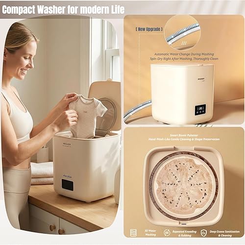 Miniatura 6 de Lavadora inteligente totalmente automática con lavado y secado integrados, portátil para dormitorio y viajes, mini ropa interior y calcetines (caqui)